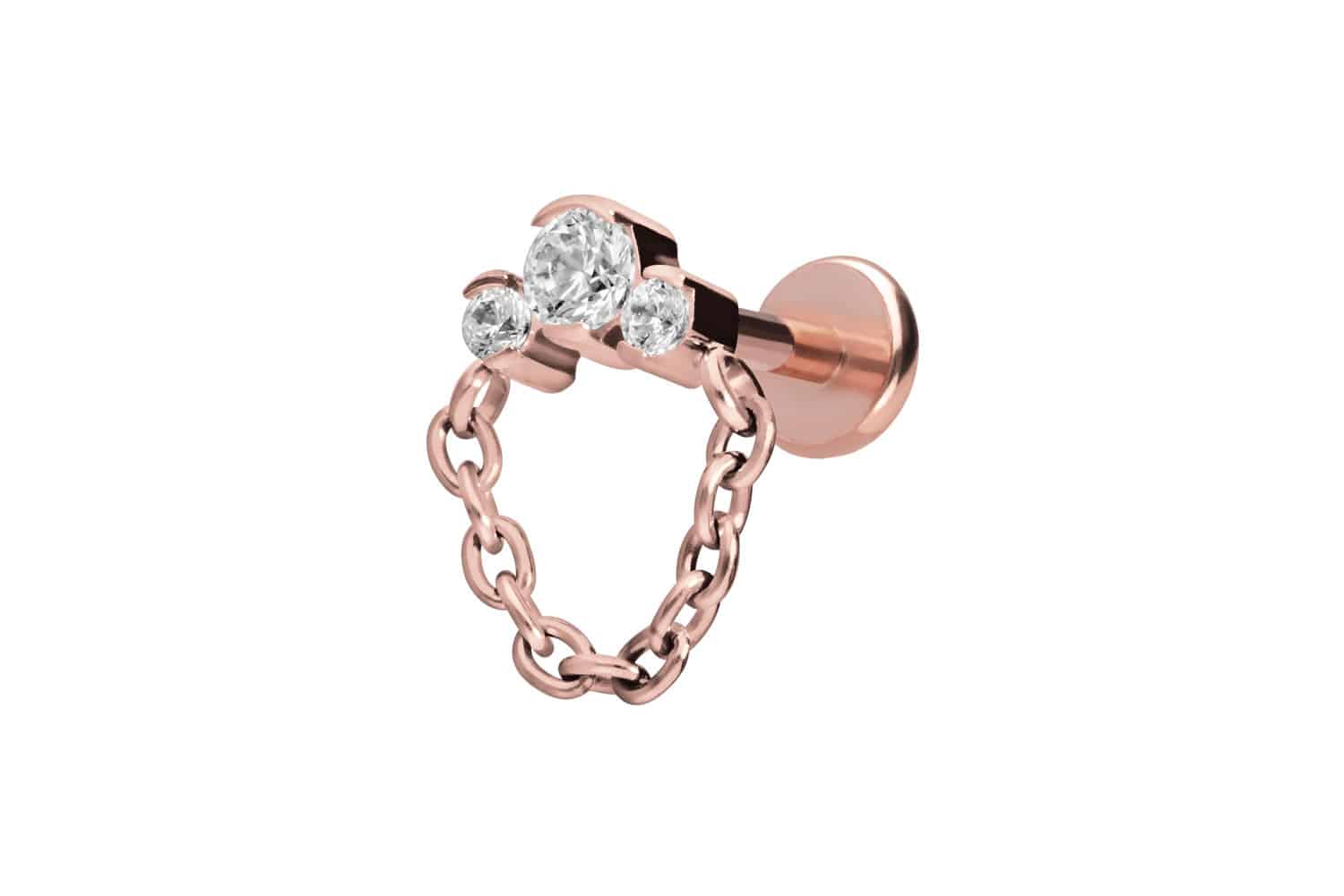 Titan Labret mit Push Fit 3 EINGEFASSTE KRISTALLE + KETTE